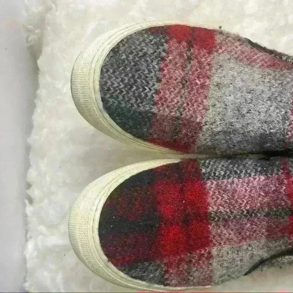 𝅺joshua Sanders Tweed Plaid Slip On Sneakers Red/Gray - Picture 4 of 7